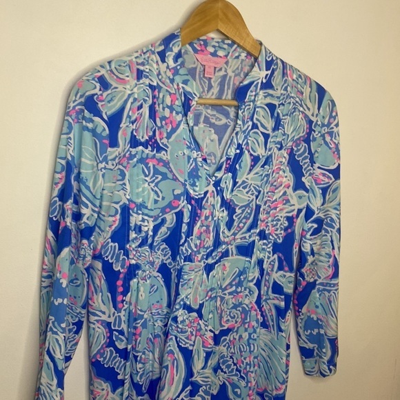 Lilly Pulitzer Sarasota Tunic Bay Blue Into the Deep Seashell Print - Picture 3 of 6